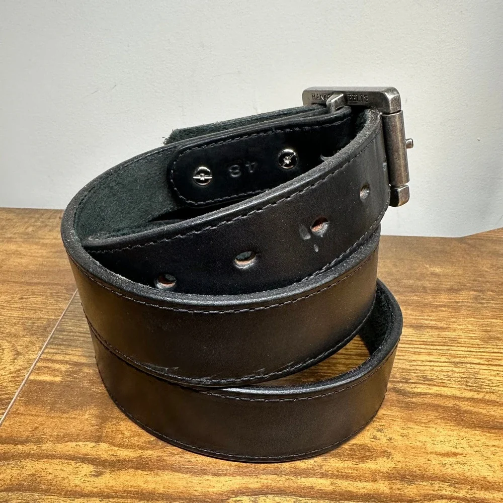 Hanks Belts Mens Black Leather Double Roller Heavy Duty Work Belt Size 48 USA